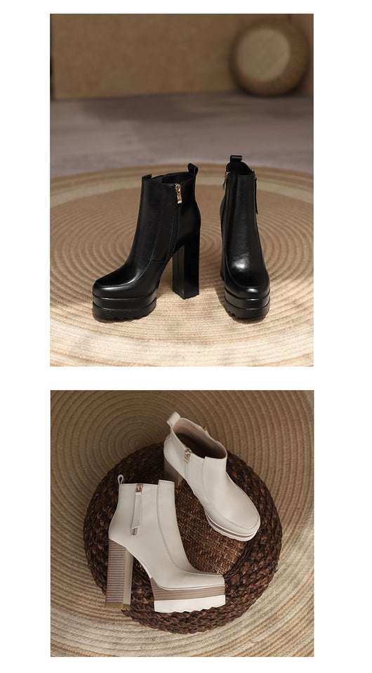 Botas Tobilleras de Cuero con Plataforma y Tacón Grueso - Image 10