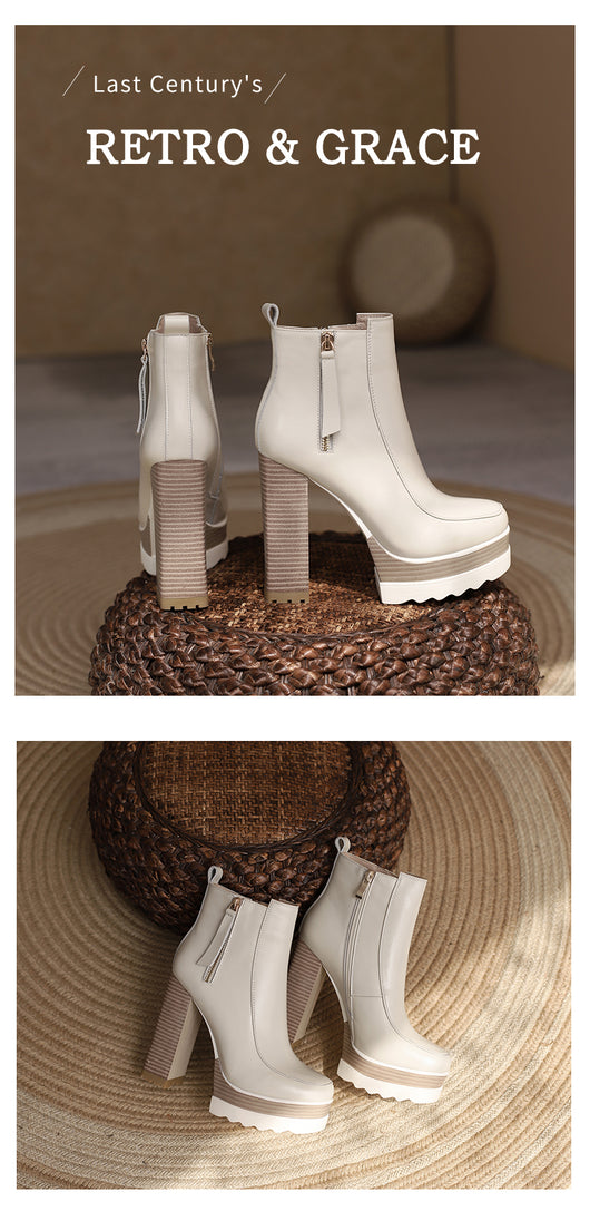 Botas Tobilleras de Cuero con Plataforma y Tacón Grueso - Image 11