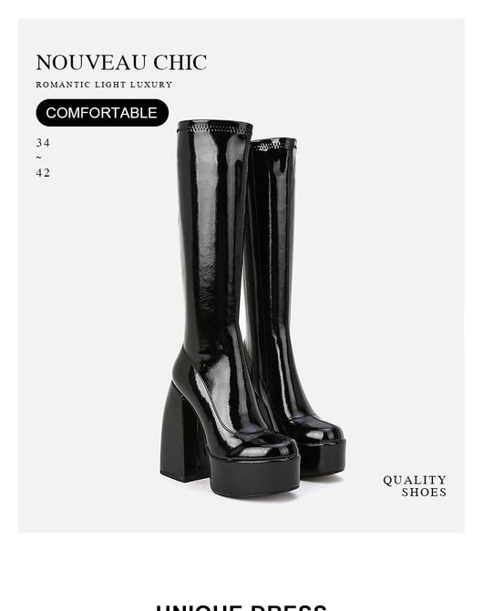 Botas Altas de Plataforma con Tacón Grueso y Punta Redonda - Image 7