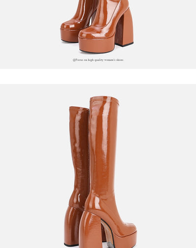 Botas Altas de Plataforma con Tacón Grueso y Punta Redonda - Image 12