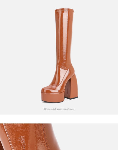 Botas Altas de Plataforma con Tacón Grueso y Punta Redonda - Image 14