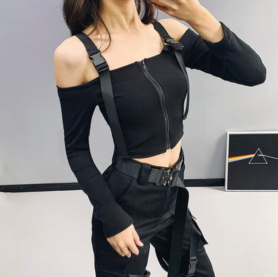 Playera Femenina Manga Larga con Detalles de Cintas y Hebillas - Image 9