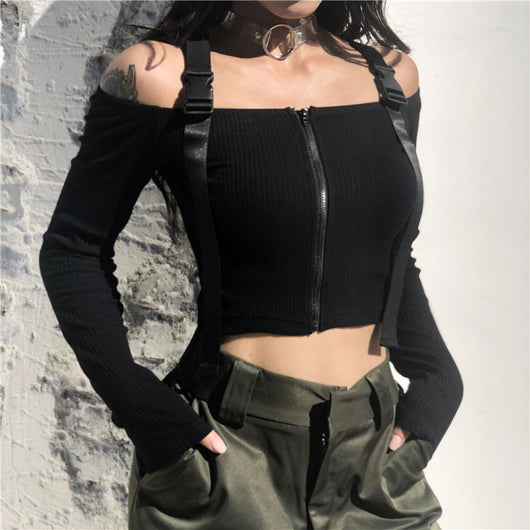Playera Femenina Manga Larga con Detalles de Cintas y Hebillas - Image 13