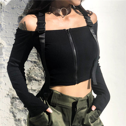 Playera Femenina Manga Larga con Detalles de Cintas y Hebillas - Image 14
