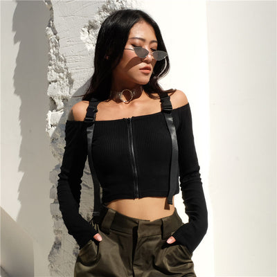 Playera Femenina Manga Larga con Detalles de Cintas y Hebillas - Image 15