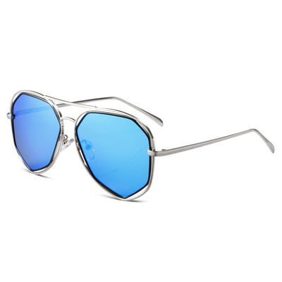 Black aviator-style sunglasses with dark gray polarized lenses and a unique double-rim frame on a white background. - Image 4