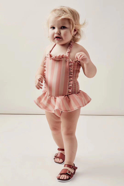 Traje de Baño Infantil Siamés a Rayas con Encaje Estilo Princesa - Image 7