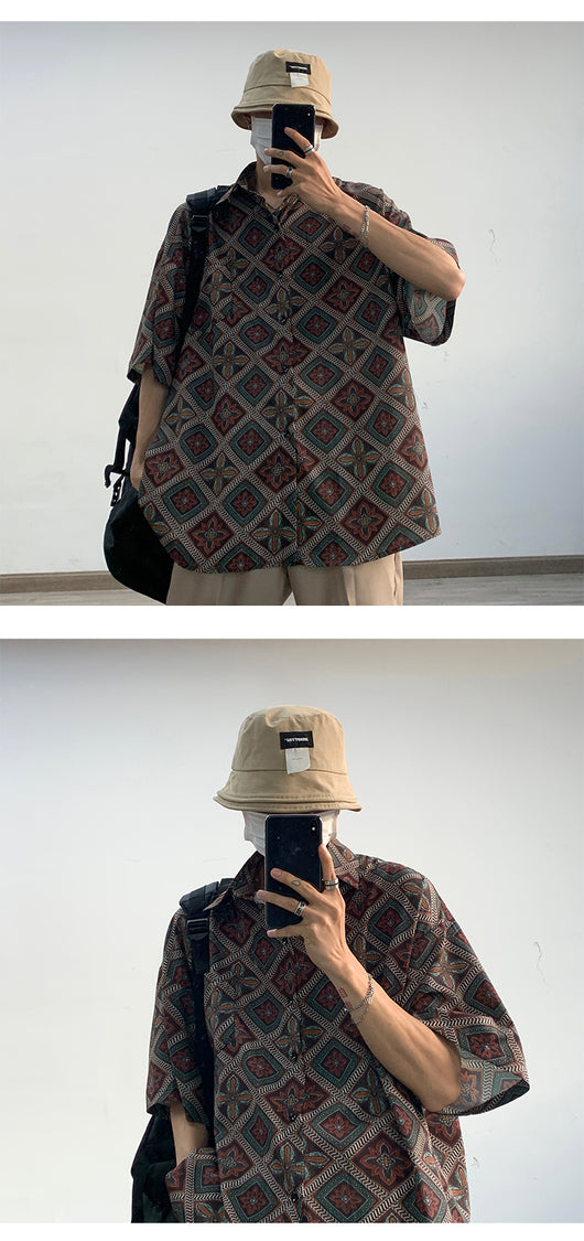 Camisa Floral Retro Holgada de Manga Larga para Hombre - Image 8