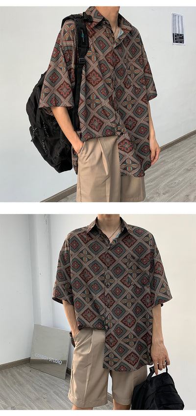 Camisa Floral Retro Holgada de Manga Larga para Hombre - Image 9