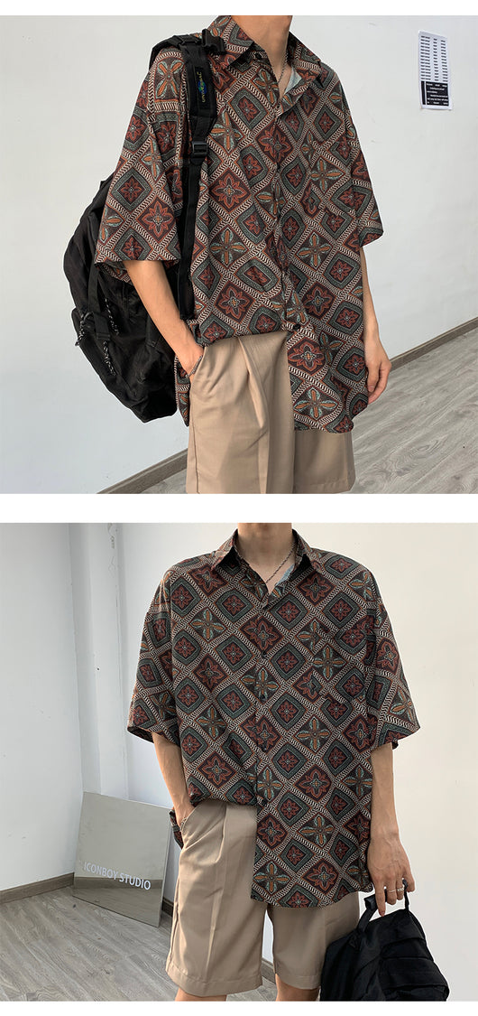 Camisa Floral Retro Holgada de Manga Larga para Hombre - Image 9