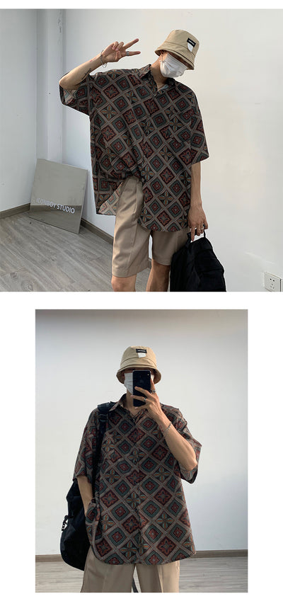 Camisa Floral Retro Holgada de Manga Larga para Hombre - Image 10