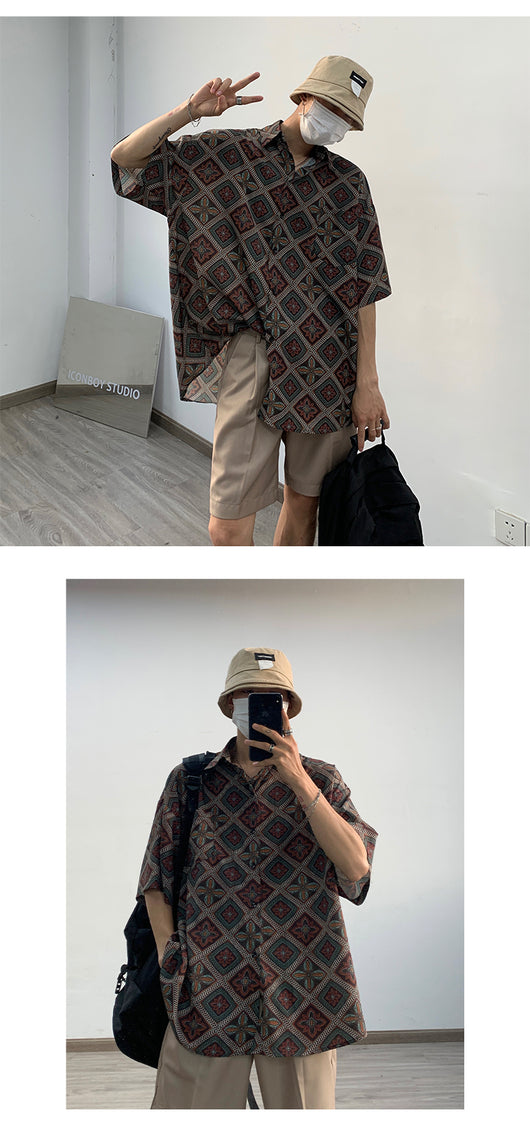 Camisa Floral Retro Holgada de Manga Larga para Hombre - Image 10