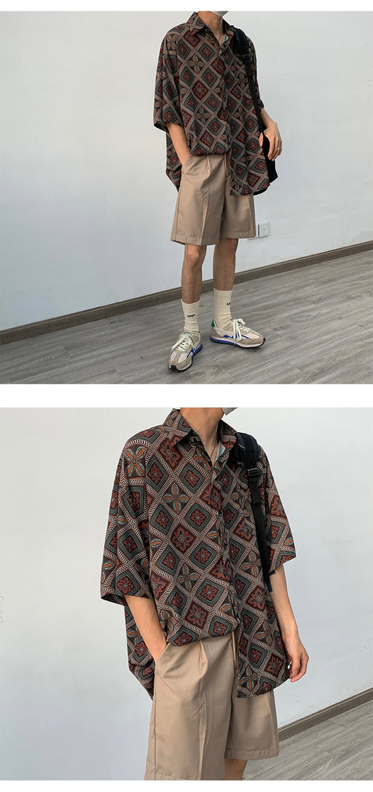 Camisa Floral Retro Holgada de Manga Larga para Hombre - Image 14