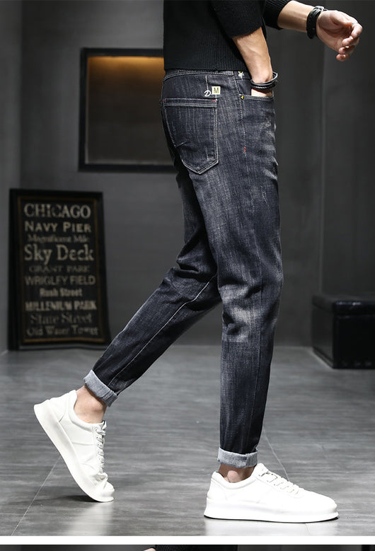 Pantalones Casuales Negros Slim Fit Cintura Pequeña para Hombre - Image 9