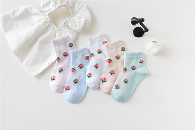Calcetines Infantiles de Fresa Tubo Medio Niñas Tela Fina - Image 8
