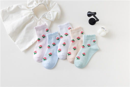 Calcetines Infantiles de Fresa Tubo Medio Niñas Tela Fina - Image 8