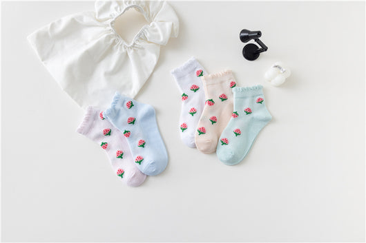 Calcetines Infantiles de Fresa Tubo Medio Niñas Tela Fina - Image 10