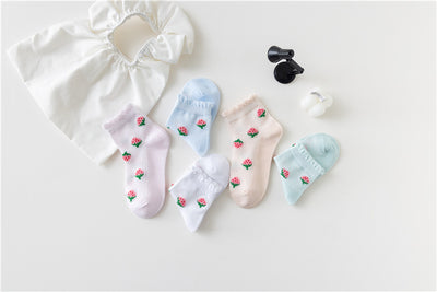 Calcetines Infantiles de Fresa Tubo Medio Niñas Tela Fina - Image 11