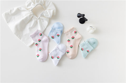 Calcetines Infantiles de Fresa Tubo Medio Niñas Tela Fina - Image 11