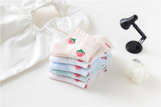 Calcetines Infantiles de Fresa Tubo Medio Niñas Tela Fina - Image 12