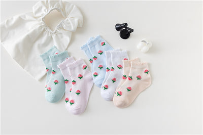 Calcetines Infantiles de Fresa Tubo Medio Niñas Tela Fina - Image 15