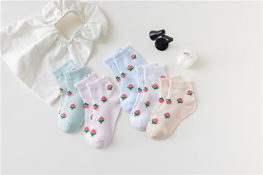 Calcetines Infantiles de Fresa Tubo Medio Niñas Tela Fina - Image 15