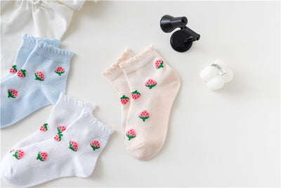 Calcetines Infantiles de Fresa Tubo Medio Niñas Tela Fina - Image 17