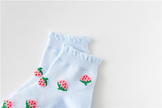 Calcetines Infantiles de Fresa Tubo Medio Niñas Tela Fina - Image 18