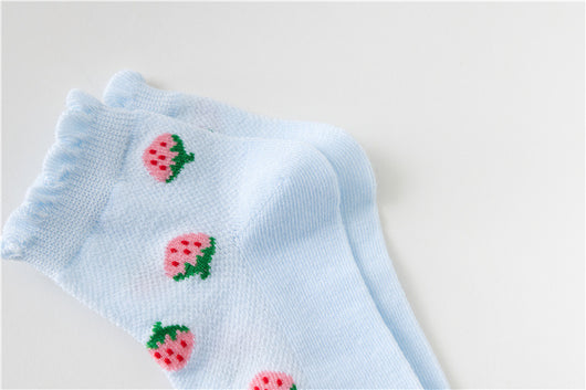 Calcetines Infantiles de Fresa Tubo Medio Niñas Tela Fina - Image 19