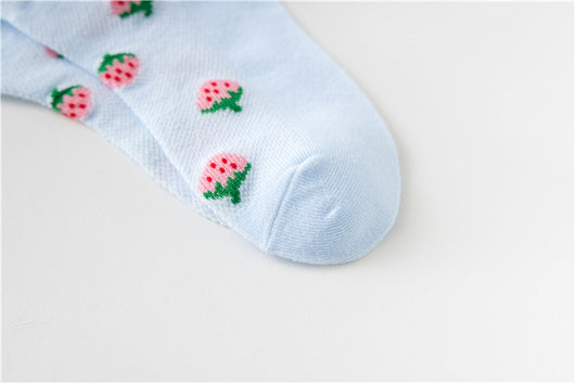 Calcetines Infantiles de Fresa Tubo Medio Niñas Tela Fina - Image 20