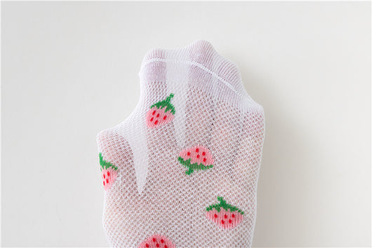 Calcetines Infantiles de Fresa Tubo Medio Niñas Tela Fina - Image 22