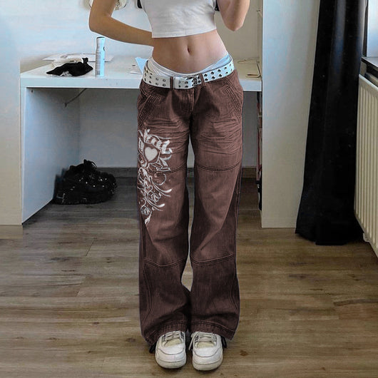 Pantalones Sueltos Talle Bajo con Pliegues y Estampado de Corazones - Image 17