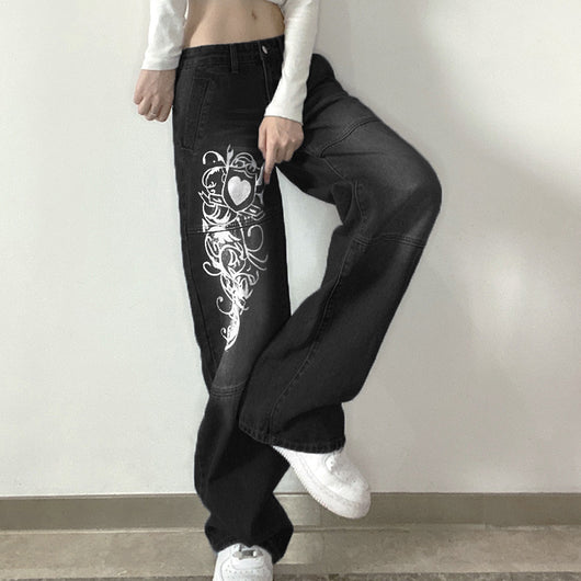 Pantalones Sueltos Talle Bajo con Pliegues y Estampado de Corazones - Image 19