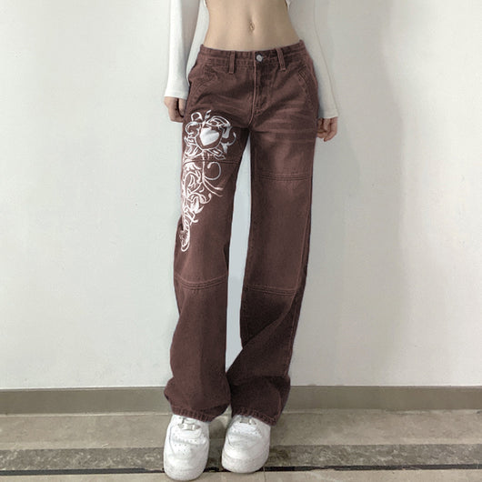 Pantalones Sueltos Talle Bajo con Pliegues y Estampado de Corazones - Image 20