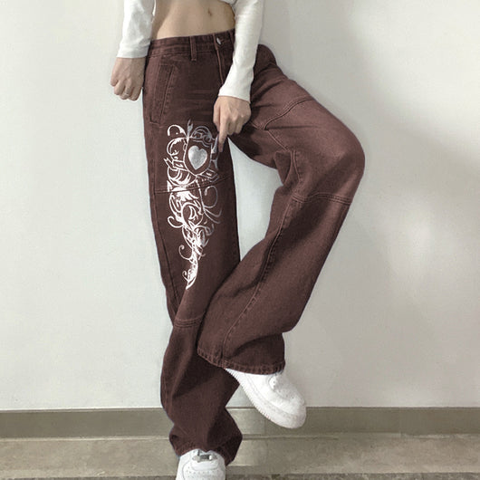 Pantalones Sueltos Talle Bajo con Pliegues y Estampado de Corazones - Image 21