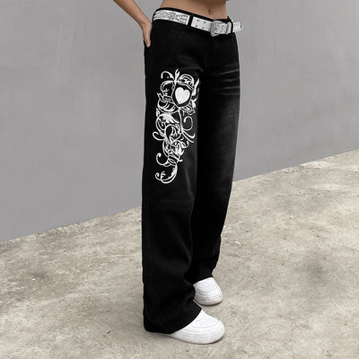 Pantalones Sueltos Talle Bajo con Pliegues y Estampado de Corazones - Image 24