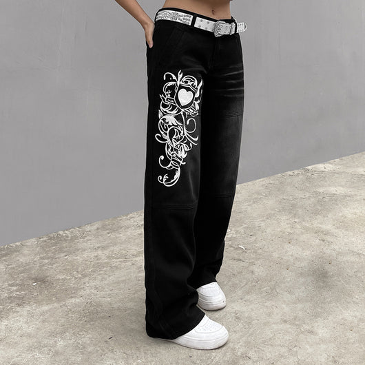 Pantalones Sueltos Talle Bajo con Pliegues y Estampado de Corazones - Image 24