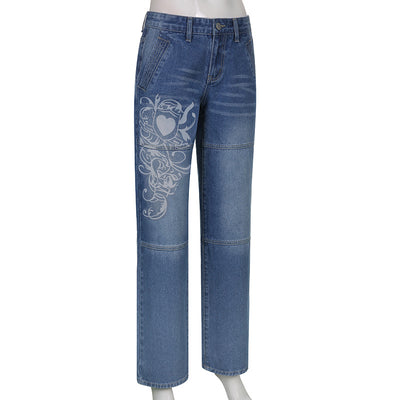 Pantalones Sueltos Talle Bajo con Pliegues y Estampado de Corazones - Image 29
