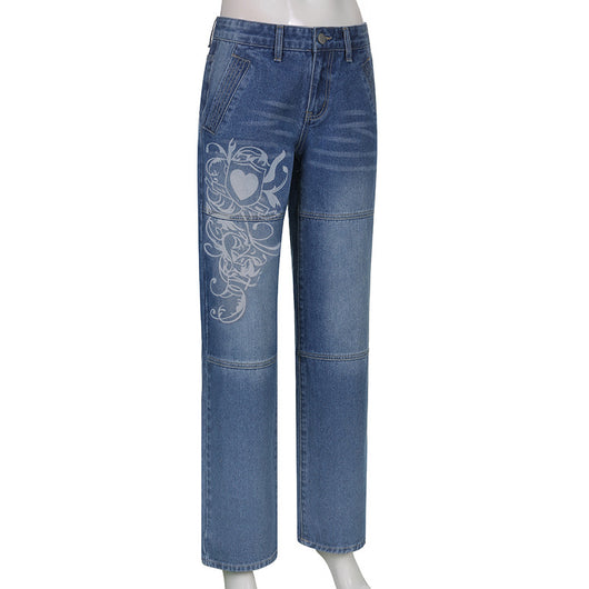 Pantalones Sueltos Talle Bajo con Pliegues y Estampado de Corazones - Image 29