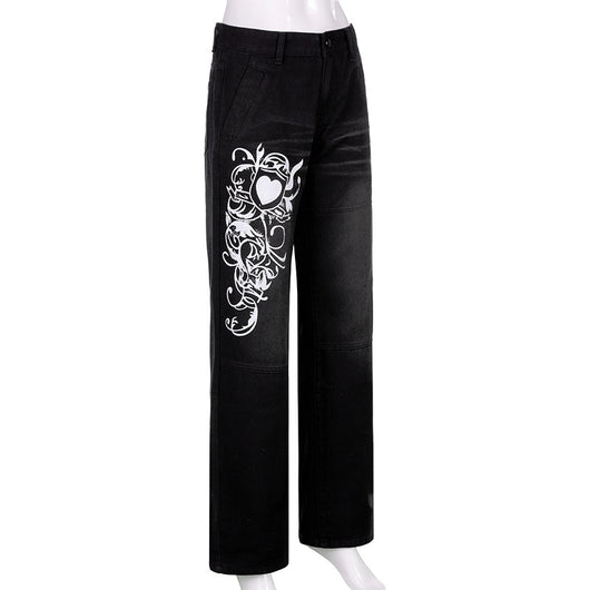 Pantalones Sueltos Talle Bajo con Pliegues y Estampado de Corazones - Image 33