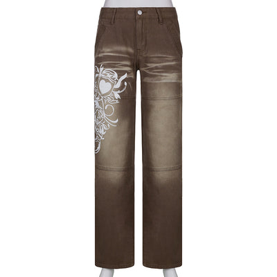 Pantalones Sueltos Talle Bajo con Pliegues y Estampado de Corazones - Image 36