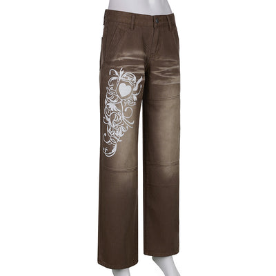 Pantalones Sueltos Talle Bajo con Pliegues y Estampado de Corazones - Image 37
