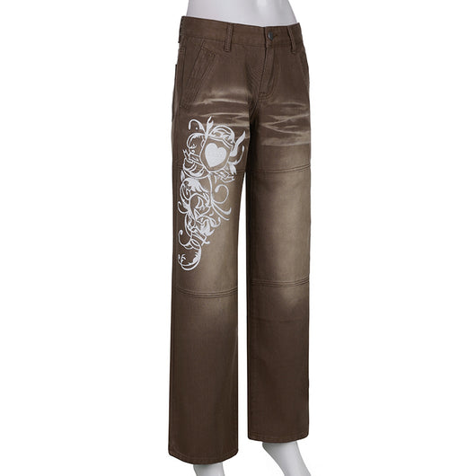 Pantalones Sueltos Talle Bajo con Pliegues y Estampado de Corazones - Image 37