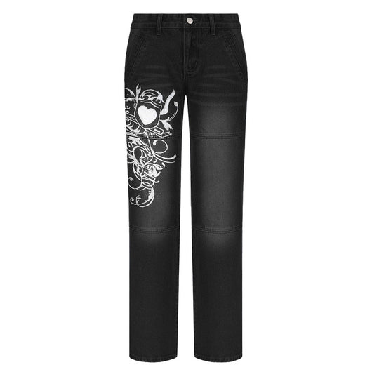 Pantalones Sueltos Talle Bajo con Pliegues y Estampado de Corazones - Image 44