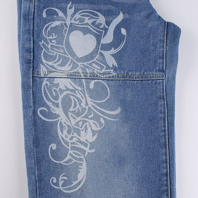 Pantalones Sueltos Talle Bajo con Pliegues y Estampado de Corazones - Image 48
