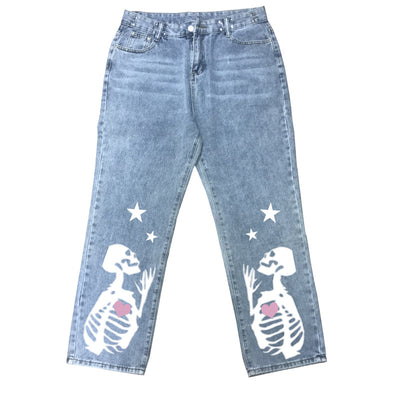 Jeans Rectos Talle Alto con Pentágrama Calavera - Diseño Alternativo Ajustable - Image 7
