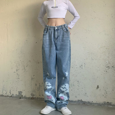 Jeans Rectos Talle Alto con Pentágrama Calavera - Diseño Alternativo Ajustable - Image 8