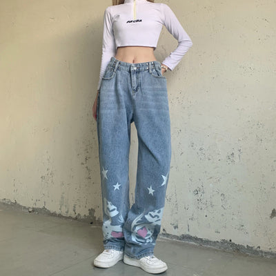 Jeans Rectos Talle Alto con Pentágrama Calavera - Diseño Alternativo Ajustable - Image 14