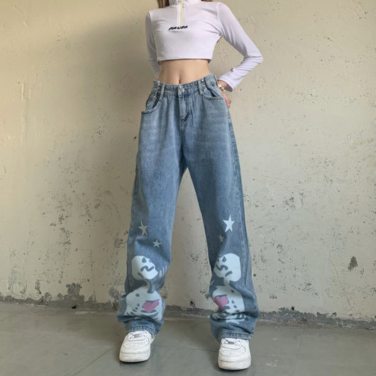 Jeans Rectos Talle Alto con Pentágrama Calavera - Diseño Alternativo Ajustable - Image 17