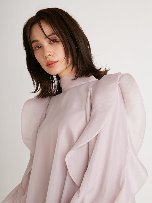 Blusa Chiffon con Cuello Alzado y Volantes Estampados - Image 12
